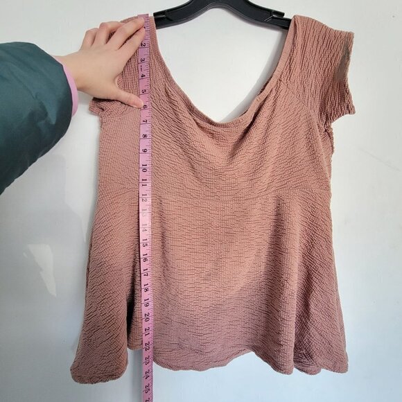 Torrid Dusty Pink Textured Smocked Off Shoulder Babydoll Top CrissCross Surplice - Picture 9 of 13